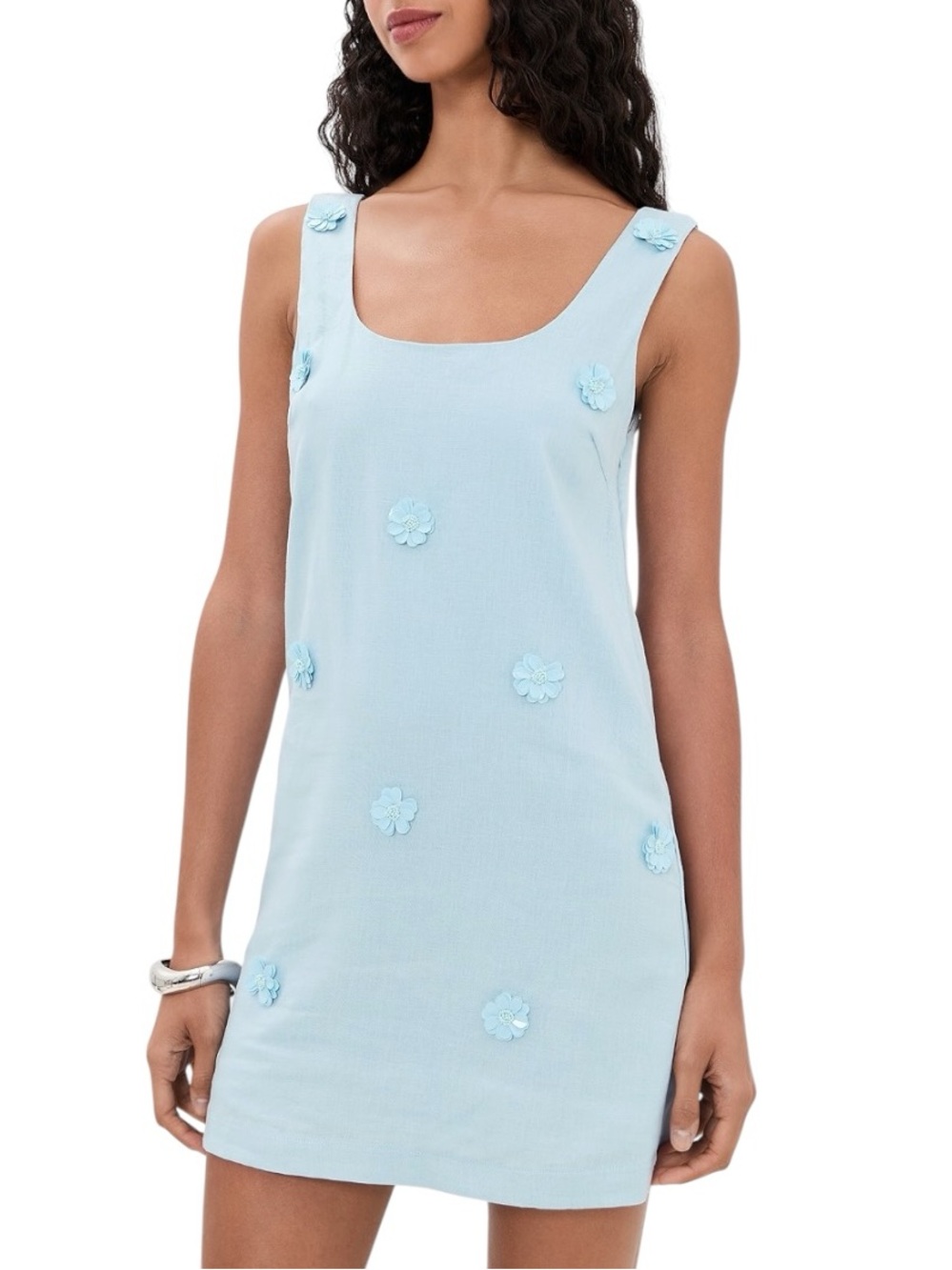 Maude Club Crosby Ice Blue 3D Sequin Flower Appliqué Shift Mini Dress - S